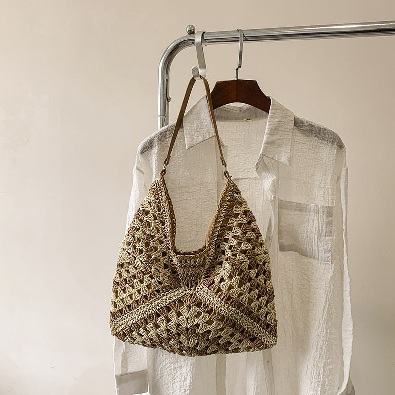 CELINE - Straw & Vegan Leather Tote Bag
