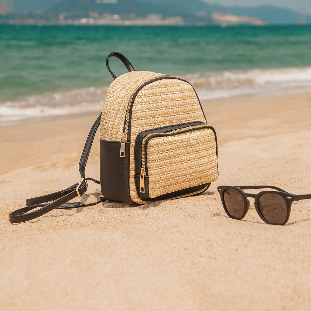 CELIA - Straw & Vegan Leather Backpack