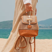 SOFIA - Straw & Vegan Leather Backpack