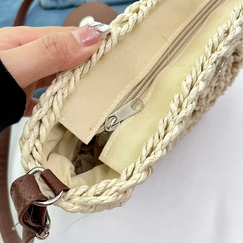 SAMIRA - Rattan & Vegan Leather Shoulder Bag