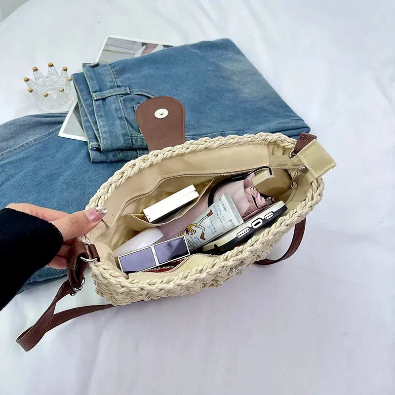 SAMIRA - Rattan & Vegan Leather Shoulder Bag