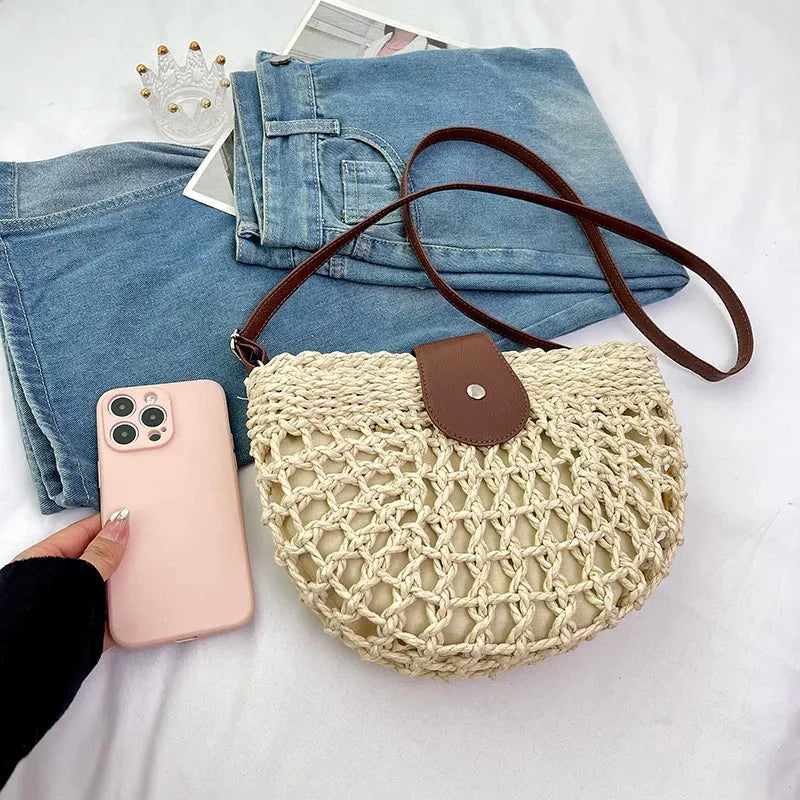 SAMIRA - Rattan & Vegan Leather Shoulder Bag