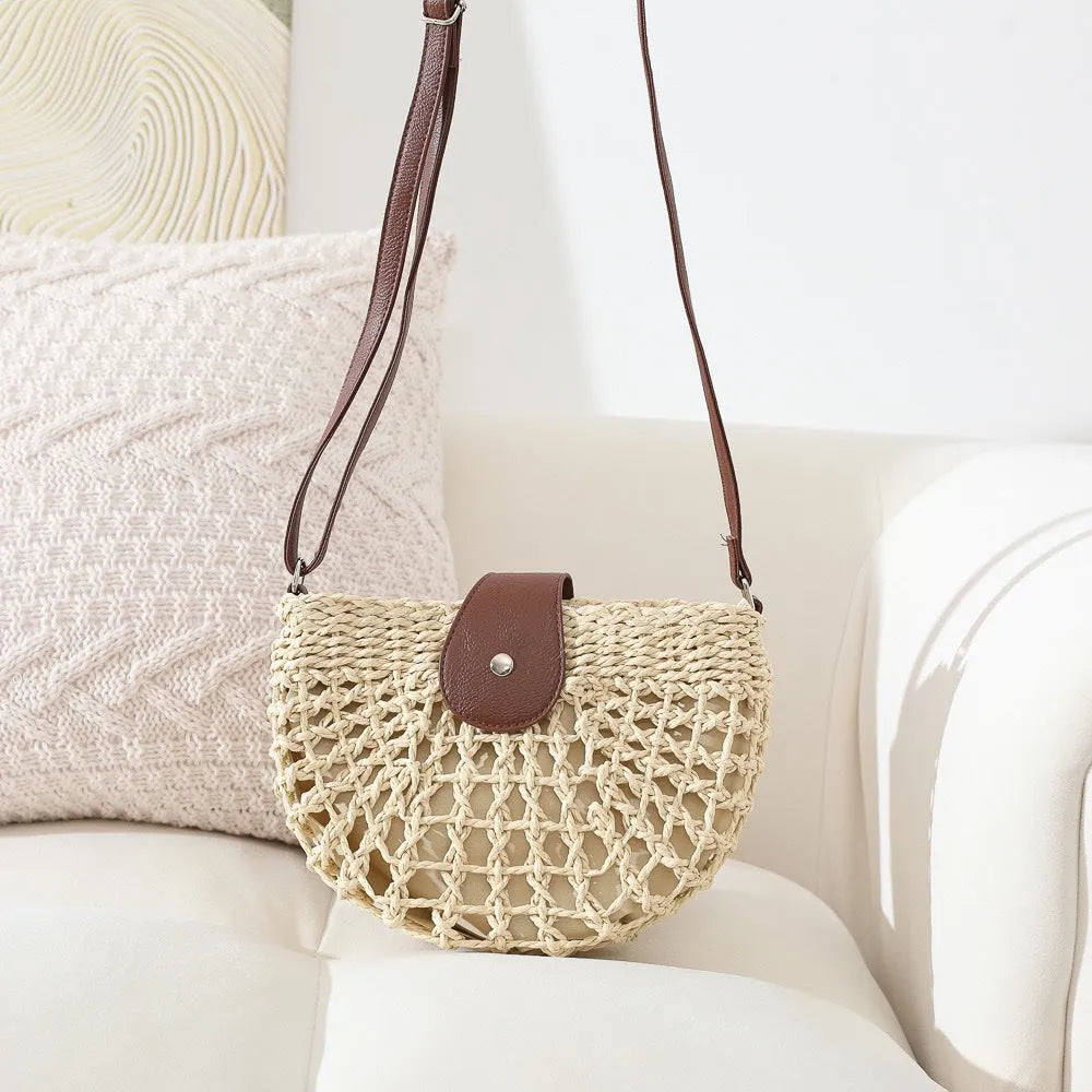 SAMIRA - Rattan & Vegan Leather Shoulder Bag