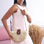 SAMIRA - Rattan & Vegan Leather Shoulder Bag