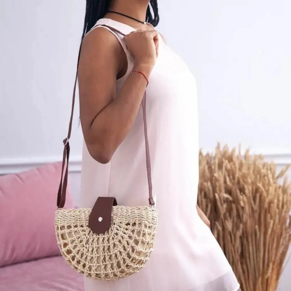 SAMIRA - Rattan & Vegan Leather Shoulder Bag
