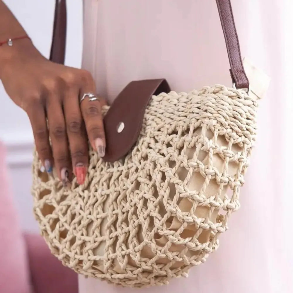 SAMIRA - Rattan & Vegan Leather Shoulder Bag