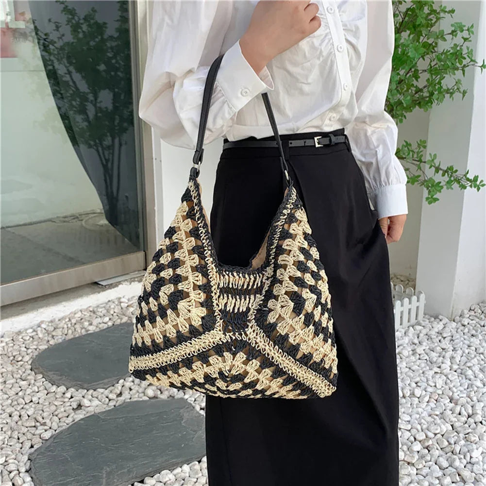 CELINE - Straw & Vegan Leather Tote Bag