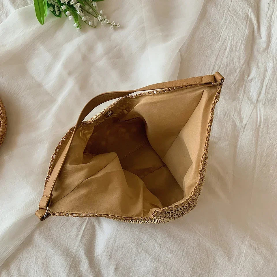 CELINE - Straw & Vegan Leather Tote Bag