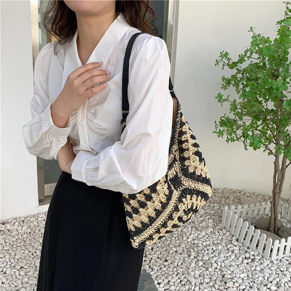 CELINE - Straw & Vegan Leather Tote Bag