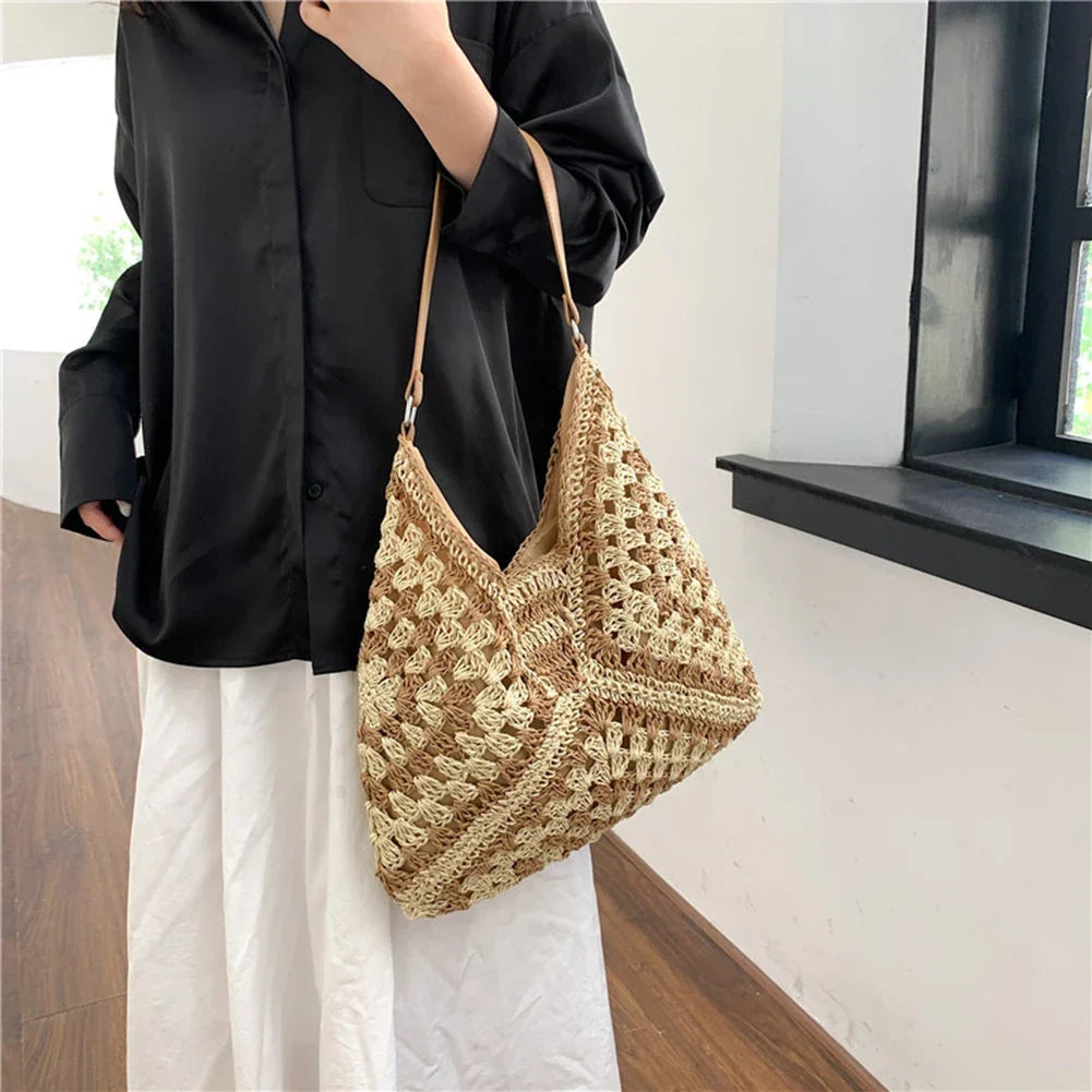 CELINE - Straw & Vegan Leather Tote Bag