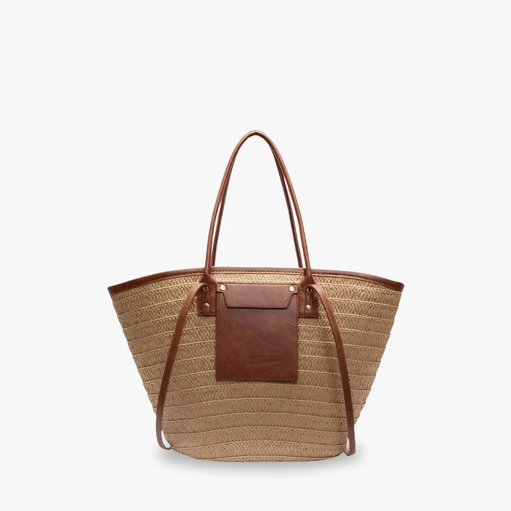 NORA - Straw & Vegan Leather Tote Bag