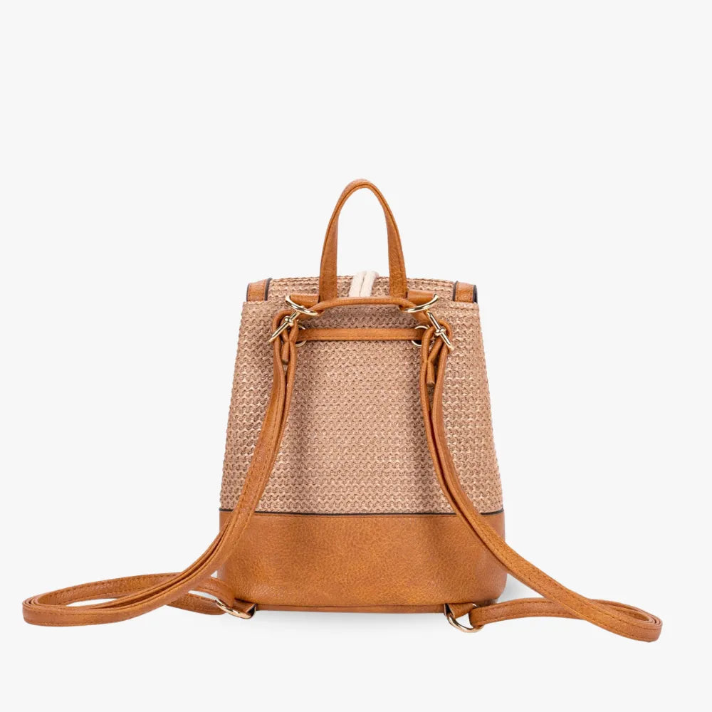 SOFIA - Straw & Vegan Leather Backpack