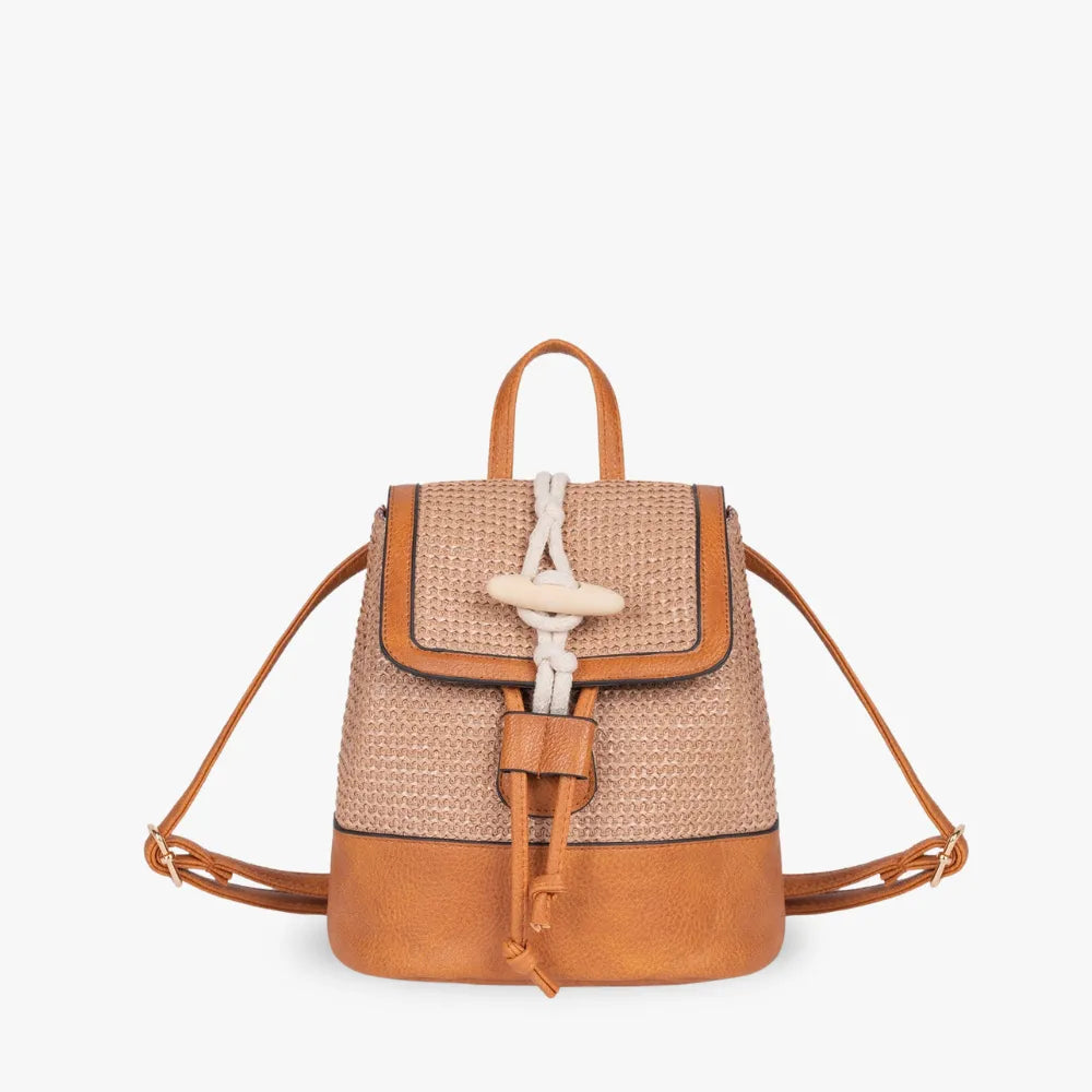 SOFIA - Straw & Vegan Leather Backpack