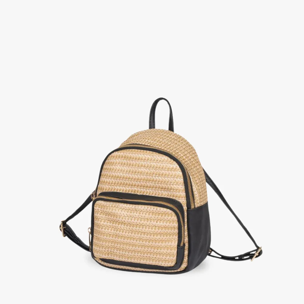 CELIA - Straw & Vegan Leather Backpack