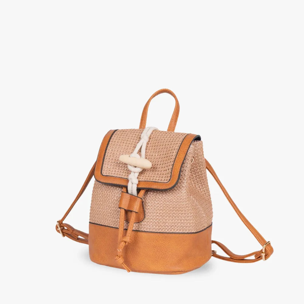 SOFIA - Straw & Vegan Leather Backpack