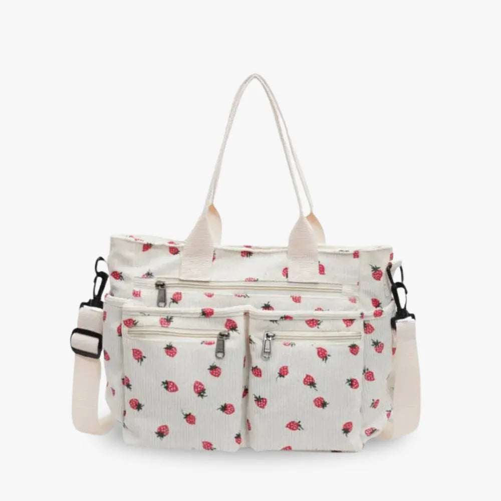 AISHA - Strawberry Print Corduroy Shoulder Bag