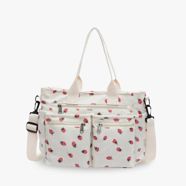 AISHA - Strawberry Print Corduroy Shoulder Bag