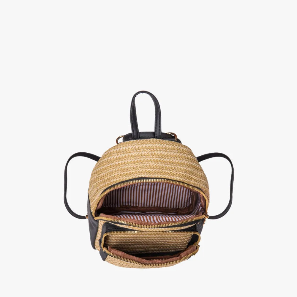 CELIA - Straw & Vegan Leather Backpack