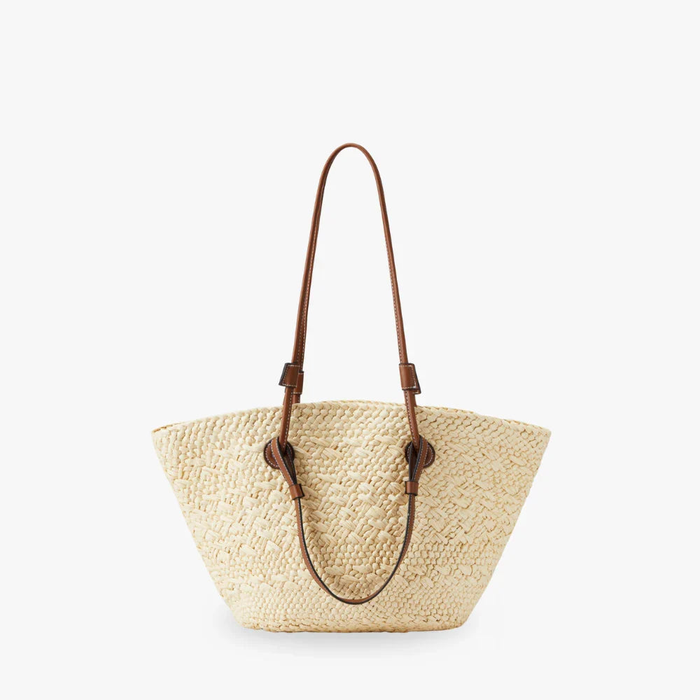 AVA - Straw & Vegan Leather Tote Bag