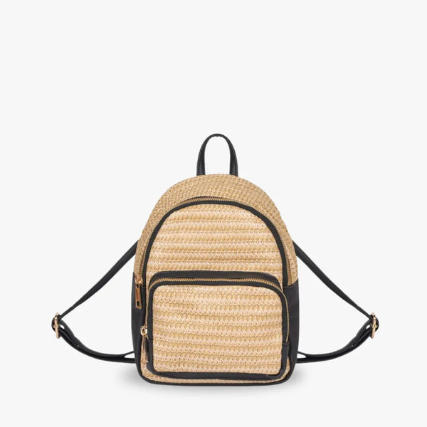 CELIA - Straw & Vegan Leather Backpack