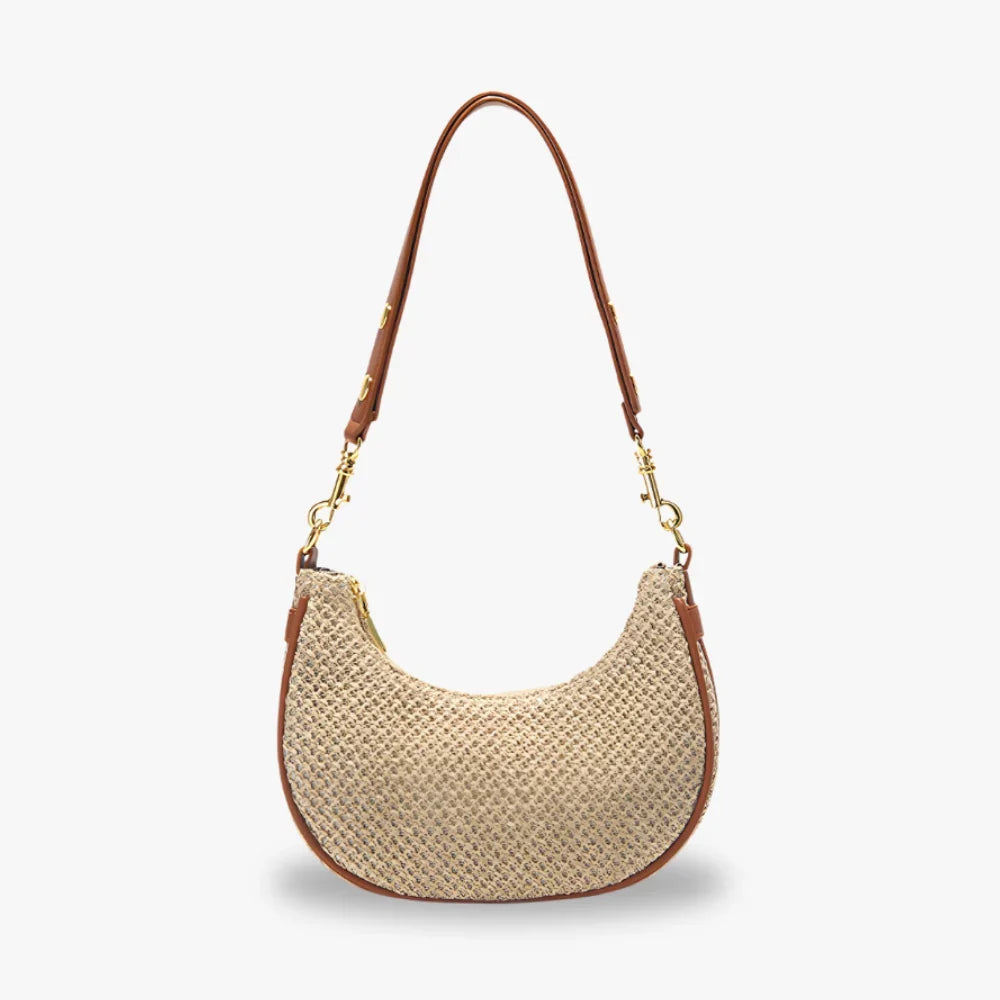 LEYLA - Raffia & Vegan Leather Shoulder Bag