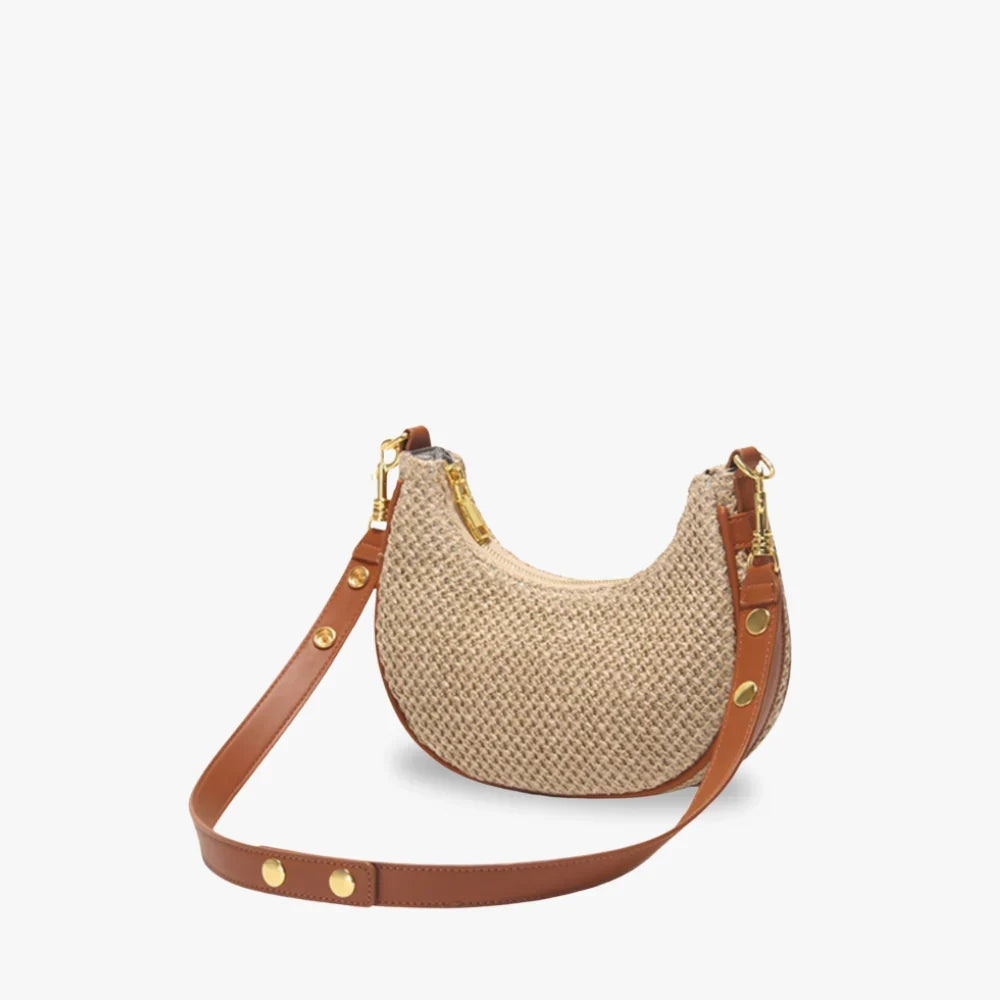 LEYLA - Raffia & Vegan Leather Shoulder Bag