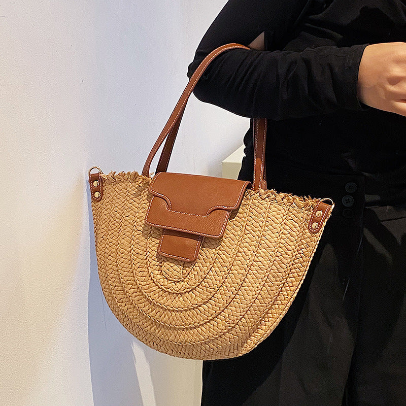 MARIE - Straw & Vegan Leather Tote Bag