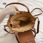 MARIE - Straw & Vegan Leather Tote Bag