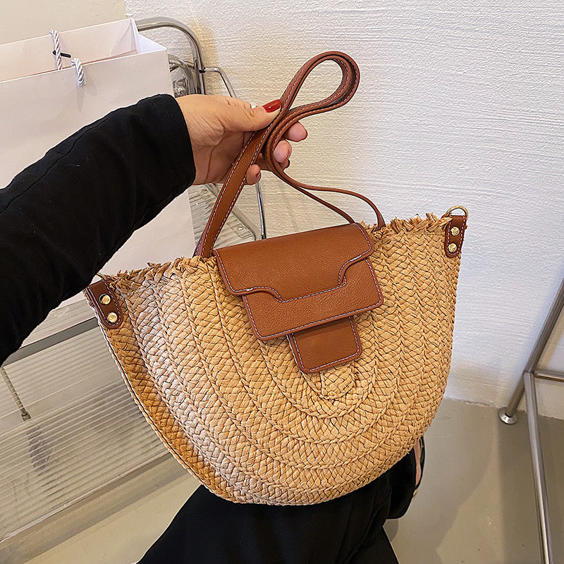MARIE - Straw & Vegan Leather Tote Bag
