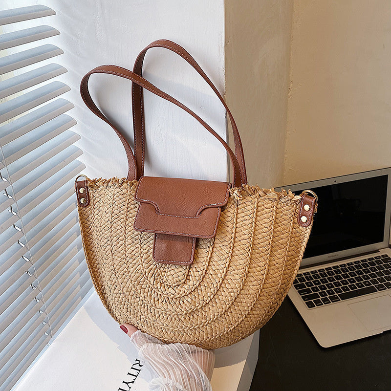 MARIE - Straw & Vegan Leather Tote Bag